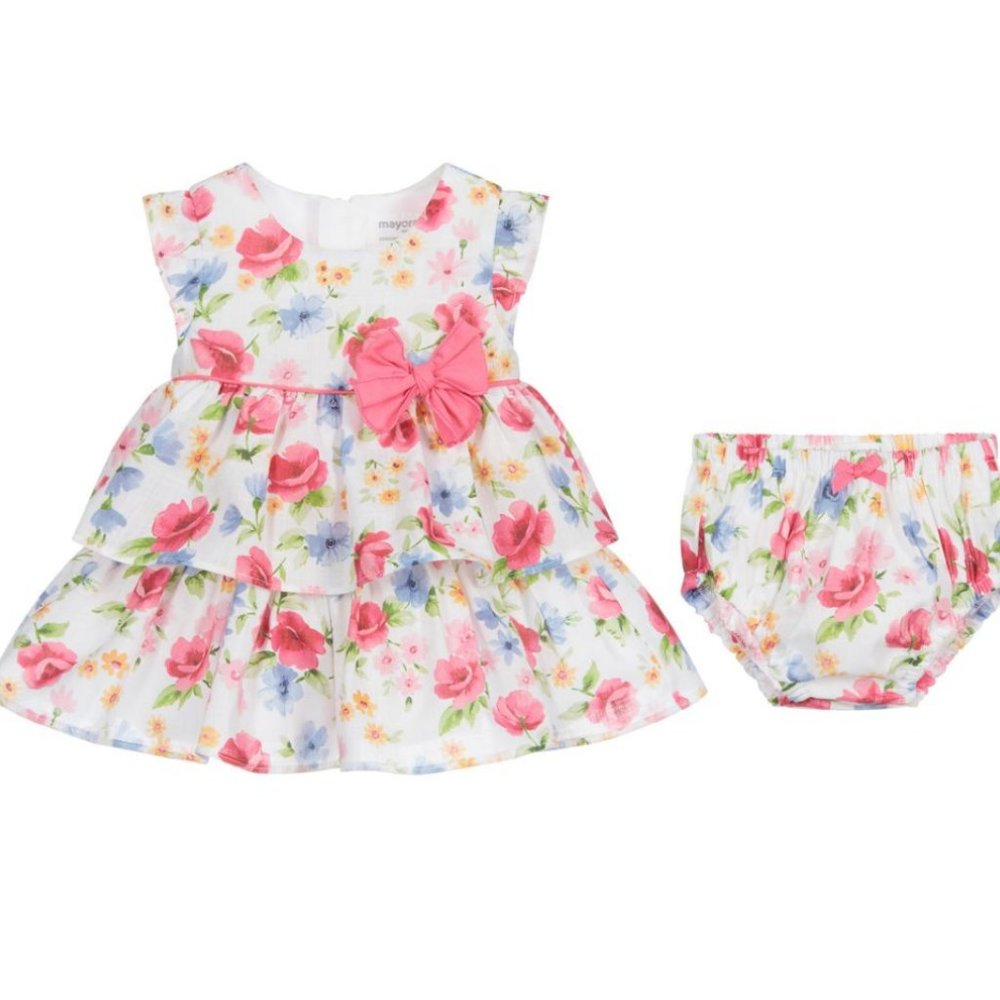 Mayoral Newborn Ivory & Pink Floral Dress Set
